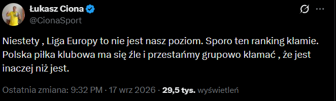 Łukasz Ciona WYDAJE WYROK na polskie kluby po pierwszej kolejce LE xD